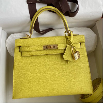 Hermes Kelly Sellier 28 Handmade Bag In Lime Epsom Calfskin LDBS242720