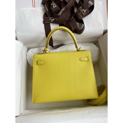 Hermes Kelly Sellier 28 Handmade Bag In Lime Epsom Calfskin LDBS242720