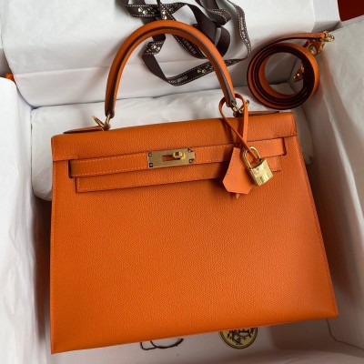 Hermes Kelly Sellier 28 Handmade Bag In Orange Epsom Calfskin LDBS242721