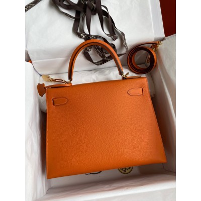 Hermes Kelly Sellier 28 Handmade Bag In Orange Epsom Calfskin LDBS242721