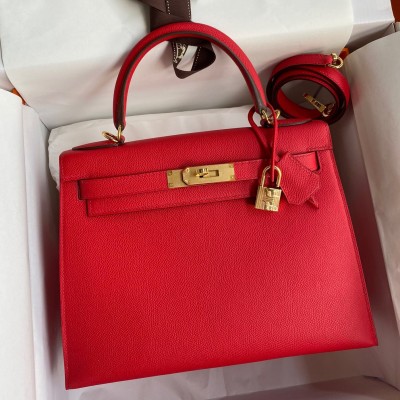 Hermes Kelly Sellier 28 Handmade Bag In Red Epsom Calfskin LDBS242722