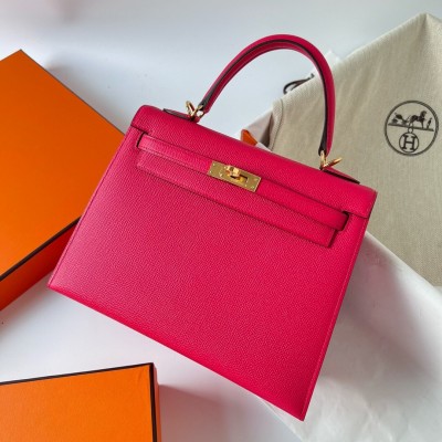 Hermes Kelly Sellier 28 Handmade Bag In Rose Extreme Epsom Calfskin LDBS242723