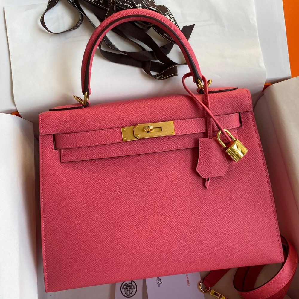 Hermes Kelly Sellier 28 Handmade Bag In Rose Lipstick Epsom Calfskin LDBS242724