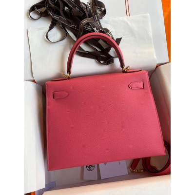 Hermes Kelly Sellier 28 Handmade Bag In Rose Lipstick Epsom Calfskin LDBS242724