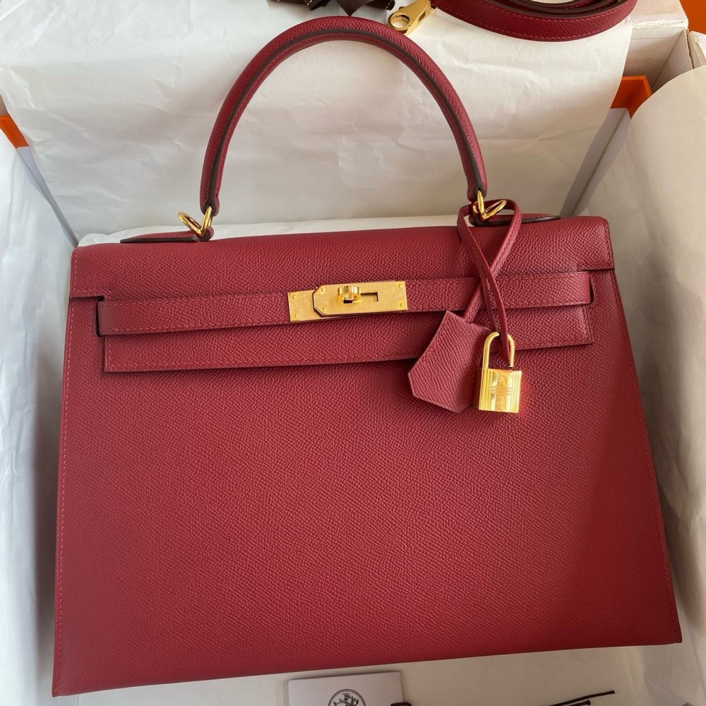 Hermes Kelly Sellier 32 Handmade Bag In Red Epsom Calfskin LDBS242731