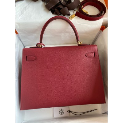 Hermes Kelly Sellier 32 Handmade Bag In Red Epsom Calfskin LDBS242731