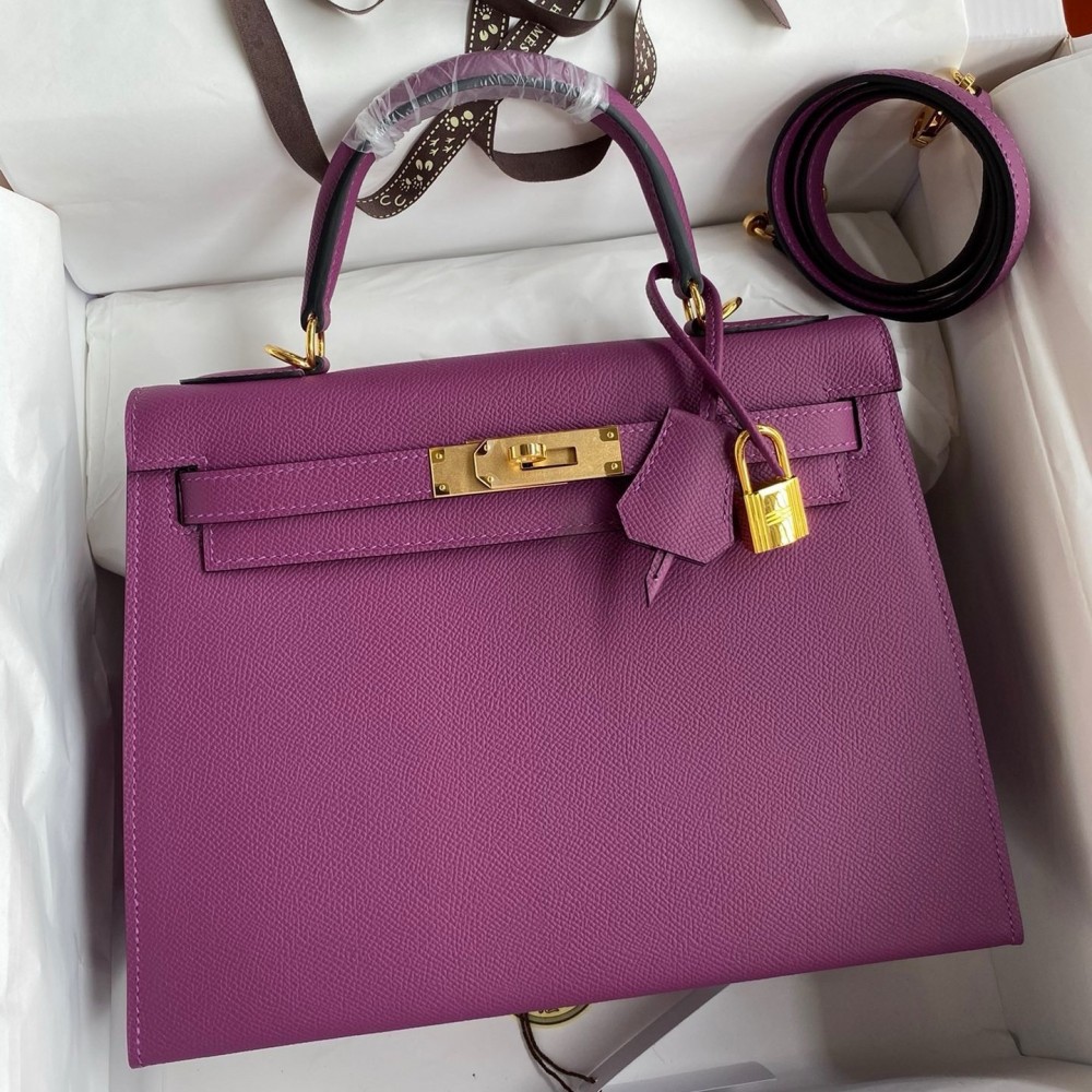 Hermes Kelly Sellier 32 Handmade Bag in Anemone Epsom Calfskin LDBS242728