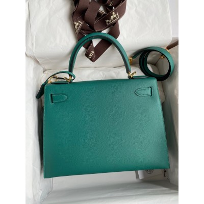 Hermes Kelly Sellier 32 Handmade Bag in Malachite Epsom Calfskin LDBS242730