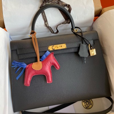 Hermes Kelly Sellier 35 Handmade Bag In Black Epsom Calfskin LDBS242733