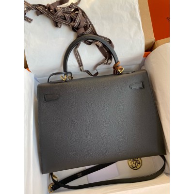 Hermes Kelly Sellier 35 Handmade Bag In Black Epsom Calfskin LDBS242733