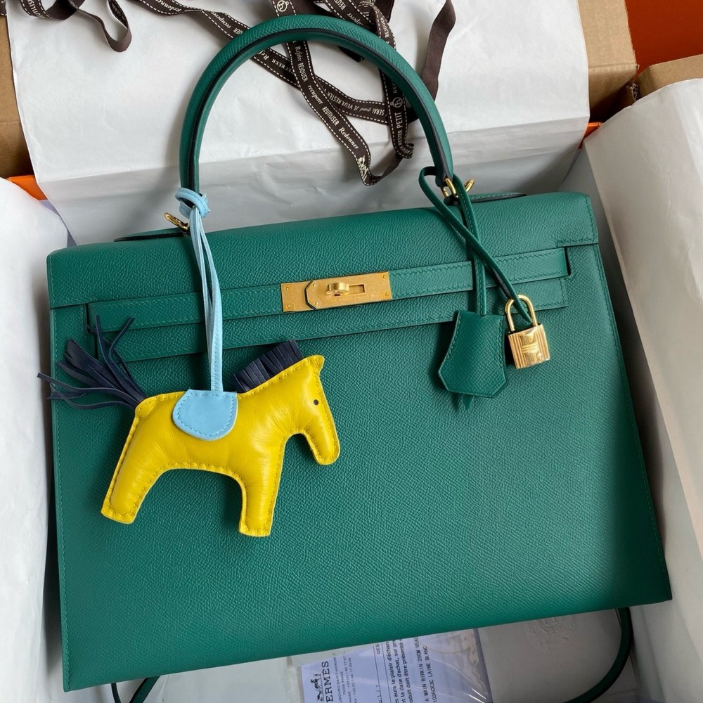 Hermes Kelly Sellier 35 Handmade Bag In Malachite Epsom Calfskin LDBS242735