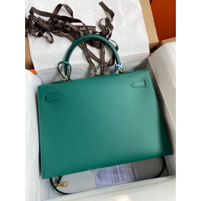 Hermes Kelly Sellier 35 Handmade Bag In Malachite Epsom Calfskin LDBS242735