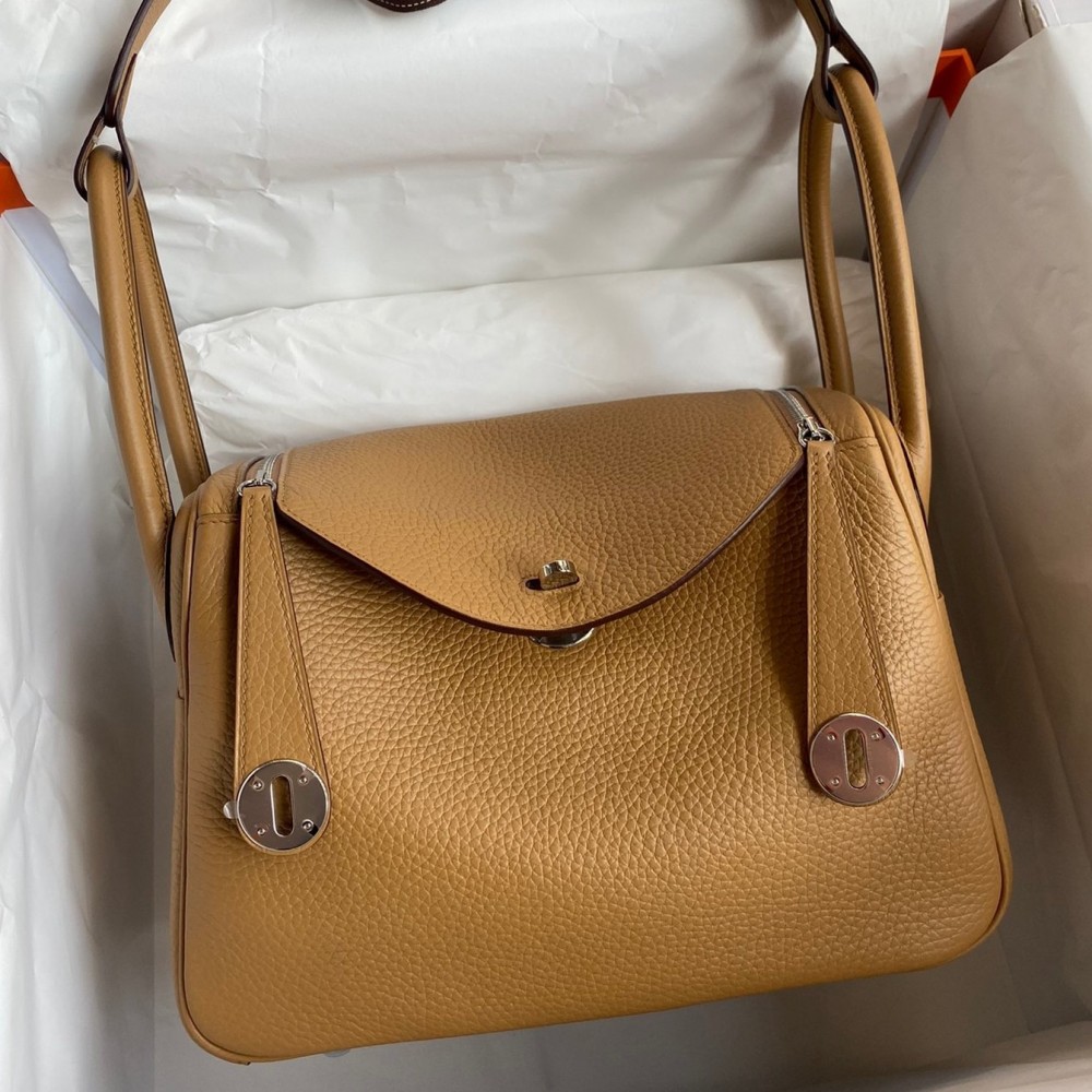 Hermes Lindy 26 Handmade Bag In Biscuit Clemence Leather LDBS242772