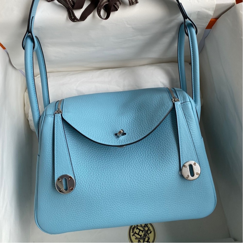 Hermes Lindy 26 Handmade Bag In Blue Atoll Clemence Leather LDBS242773