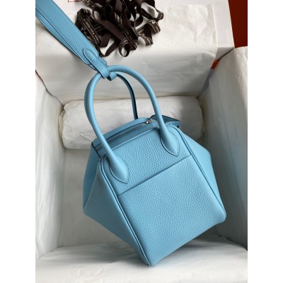 Hermes Lindy 26 Handmade Bag In Blue Atoll Clemence Leather LDBS242773