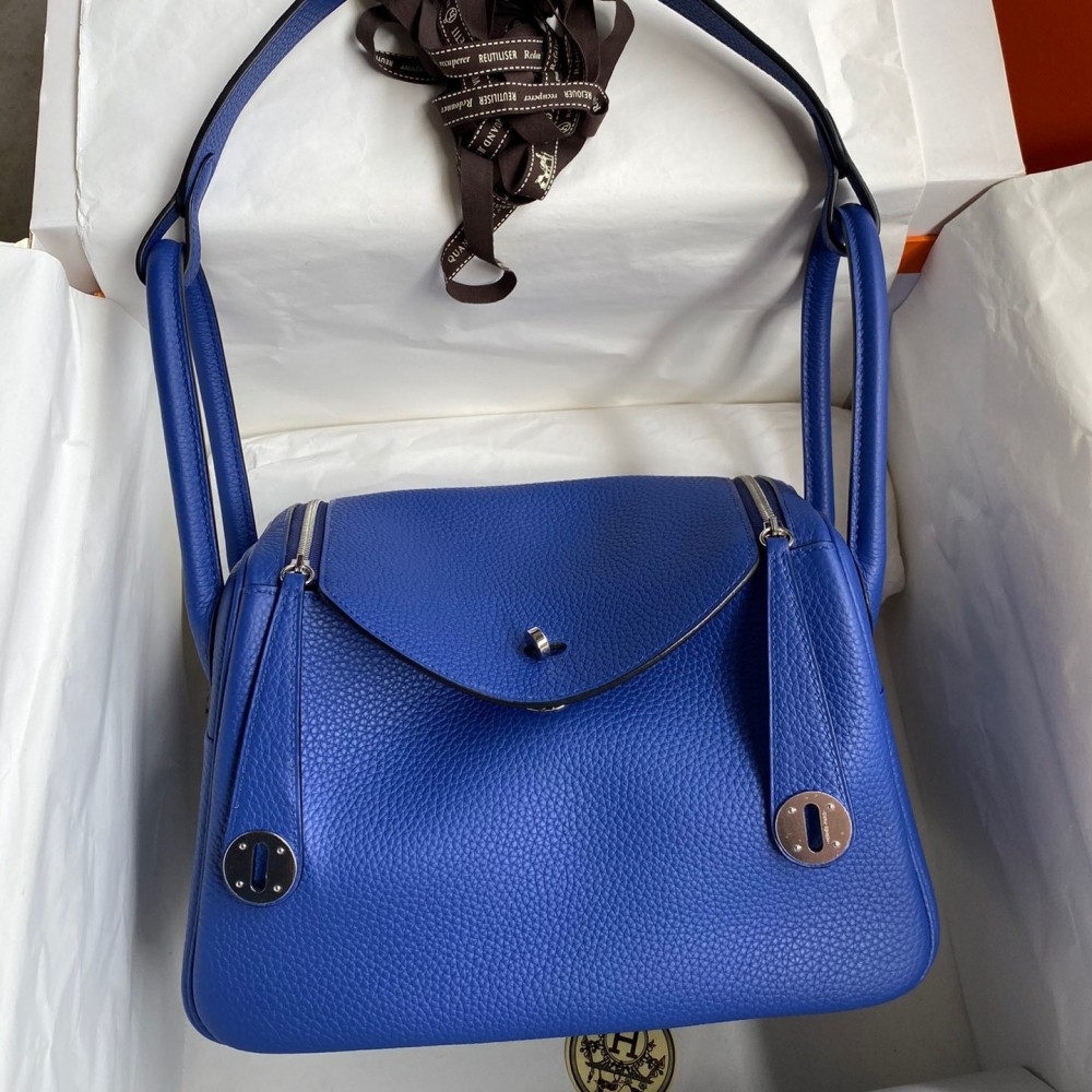 Hermes Lindy 26 Handmade Bag In Blue Electric Clemence Leather LDBS242775