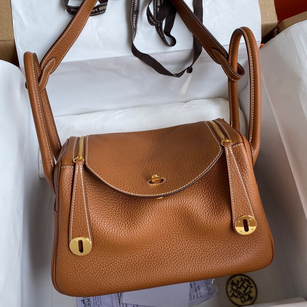 Hermes Lindy 26 Handmade Bag In Gold Clemence Leather LDBS242785