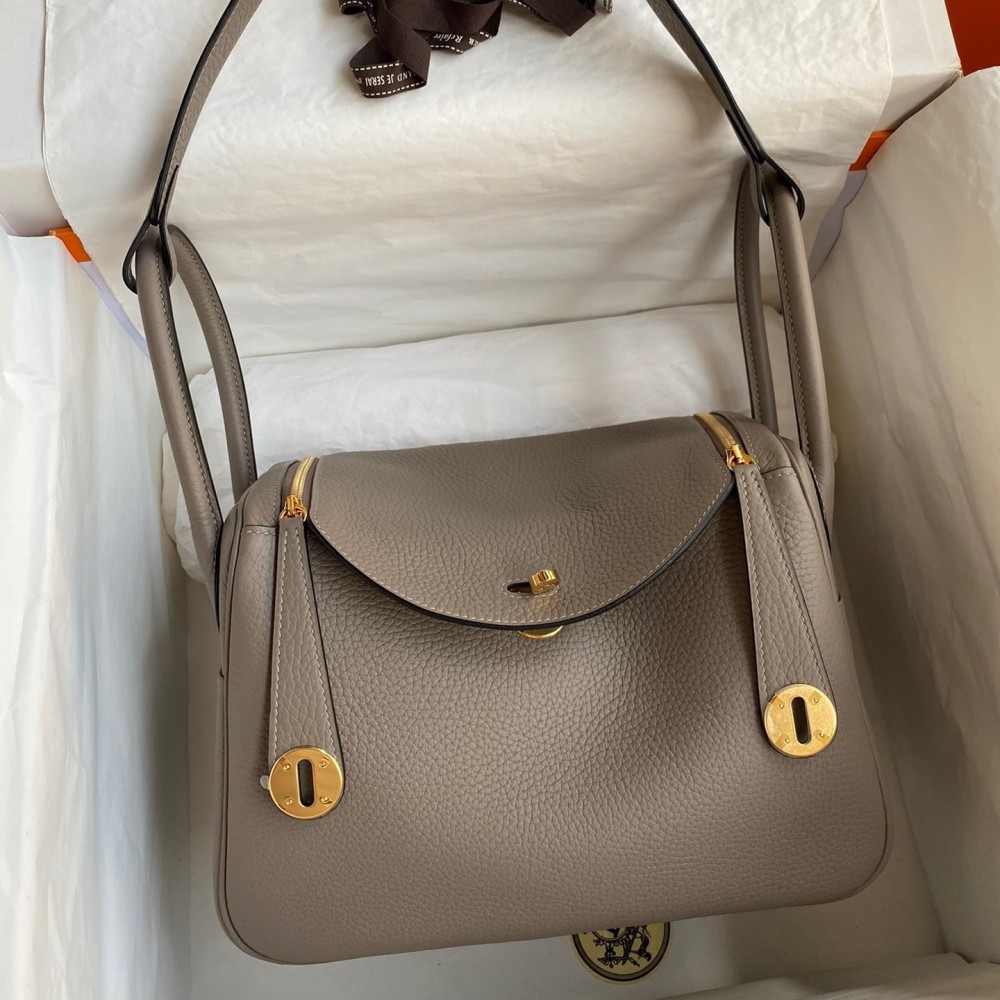 Hermes Lindy 26 Handmade Bag In Gris Asphalt Clemence Leather LDBS242788