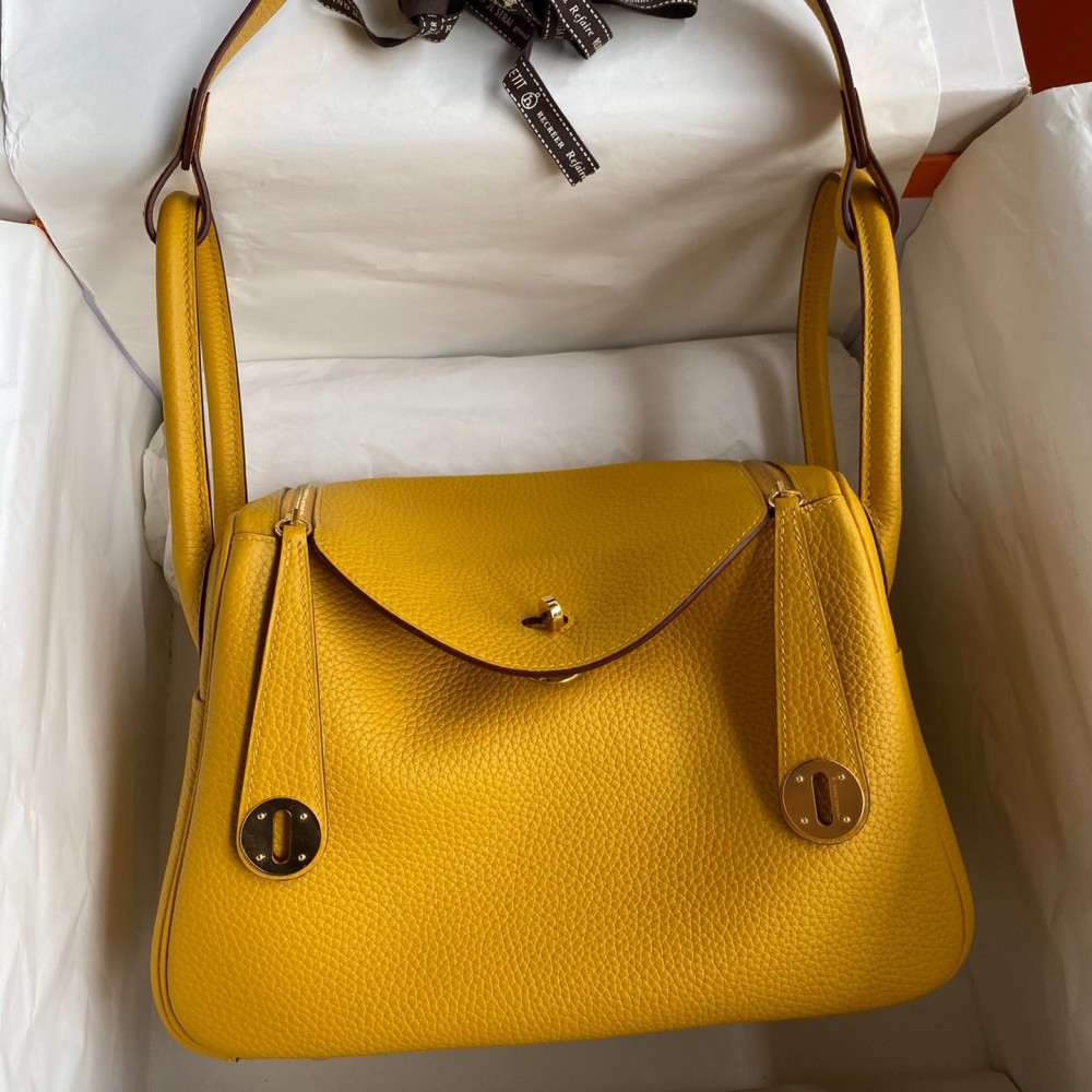 Hermes Lindy 26 Handmade Bag In Jaune Ambre Clemence Leather LDBS242790