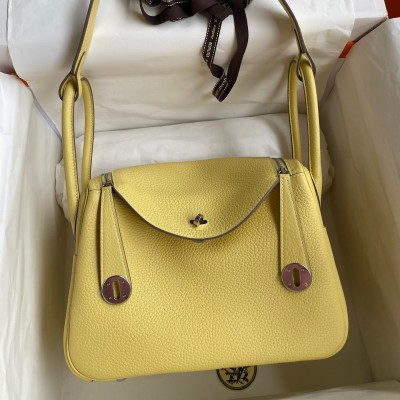 Hermes Lindy 26 Handmade Bag In Jaune Poussin Clemence Leather LDBS242791