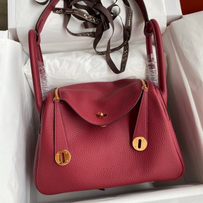 Hermes Lindy 26 Handmade Bag In Ruby Clemence Leather LDBS242799