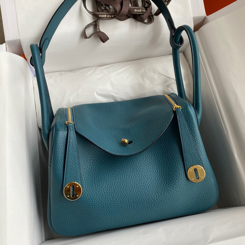 Hermes Lindy 26 Handmade Bag In Vert Bosphore Clemence Leather LDBS242805