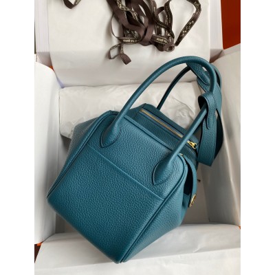 Hermes Lindy 26 Handmade Bag In Vert Bosphore Clemence Leather LDBS242805