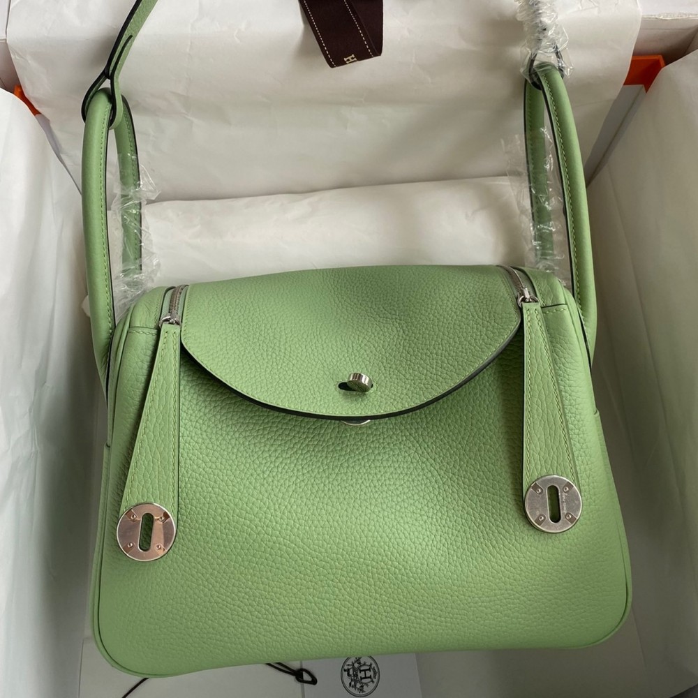 Hermes Lindy 26 Handmade Bag In Vert Cypres Clemence Leather LDBS242806