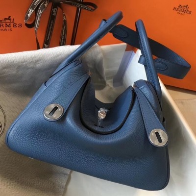 Hermes Lindy 26cm Bag In Blue Agate Clemence With PHW LDBS242750