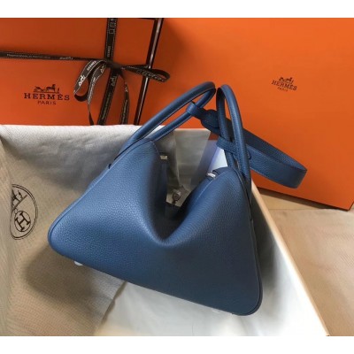 Hermes Lindy 26cm Bag In Blue Agate Clemence With PHW LDBS242750