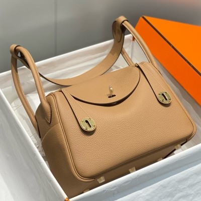 Hermes Lindy 26cm Bag In Chai Clemence Leather GHW LDBS242756