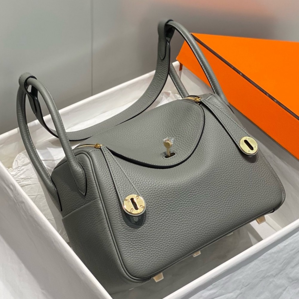 Hermes Lindy 26cm Bag In Gris Meyer Clemence Leather GHW LDBS242758