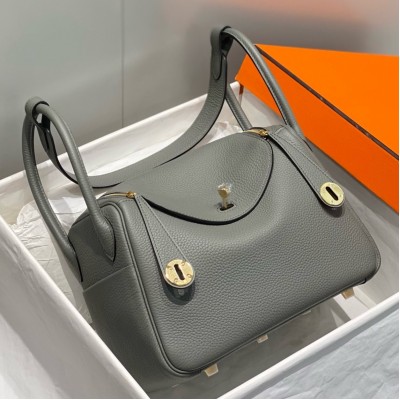 Hermes Lindy 26cm Bag In Gris Meyer Clemence Leather GHW LDBS242758