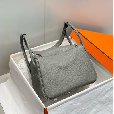 Hermes Lindy 26cm Bag In Gris Meyer Clemence Leather GHW LDBS242758