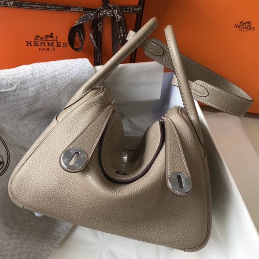 Hermes Lindy 26cm Bag In Gris Tourterelle Clemence With PHW LDBS242759