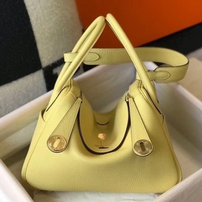 Hermes Lindy 26cm Bag In Jaune Poussin Clemence With GHW LDBS242760