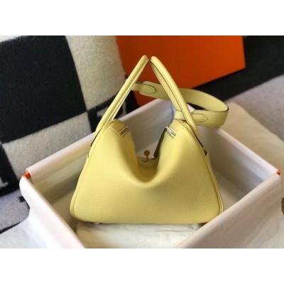 Hermes Lindy 26cm Bag In Jaune Poussin Clemence With GHW LDBS242760