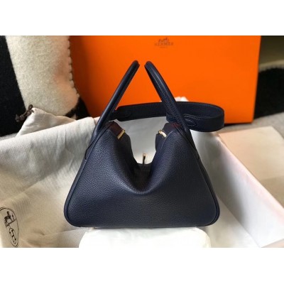 Hermes Lindy 26cm Bag In Navy Blue Clemence With GHW LDBS242761