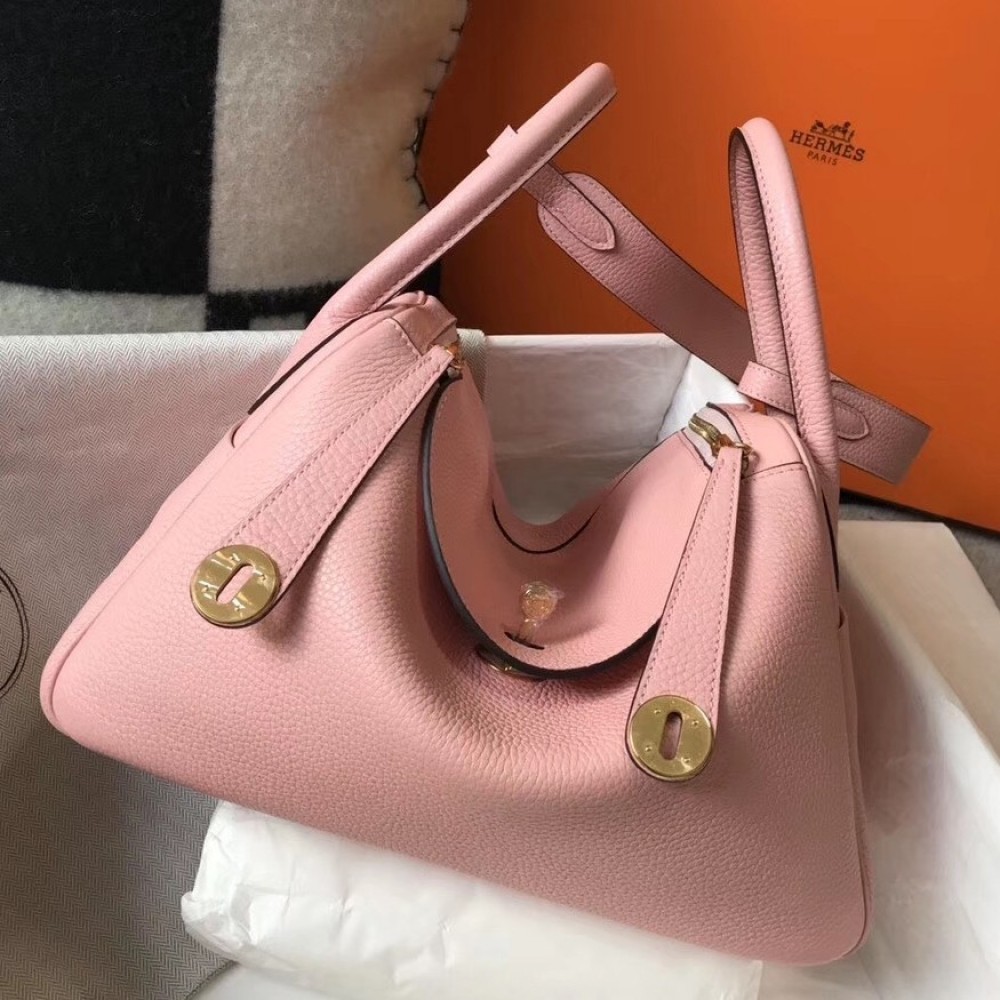 Hermes Lindy 26cm Bag In Pink Clemence With GHW LDBS242763