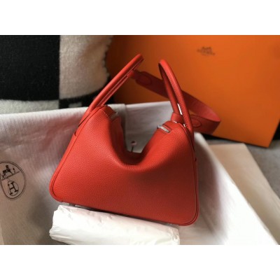 Hermes Lindy 26cm Bag In Red Clemence With PHW LDBS242764