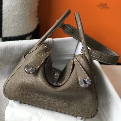 Hermes Lindy 26cm Bag In Taupe Grey Clemence With PHW LDBS242765