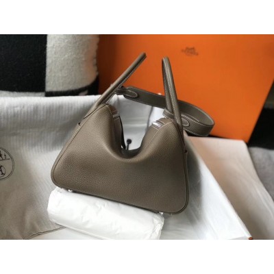 Hermes Lindy 26cm Bag In Taupe Grey Clemence With PHW LDBS242765