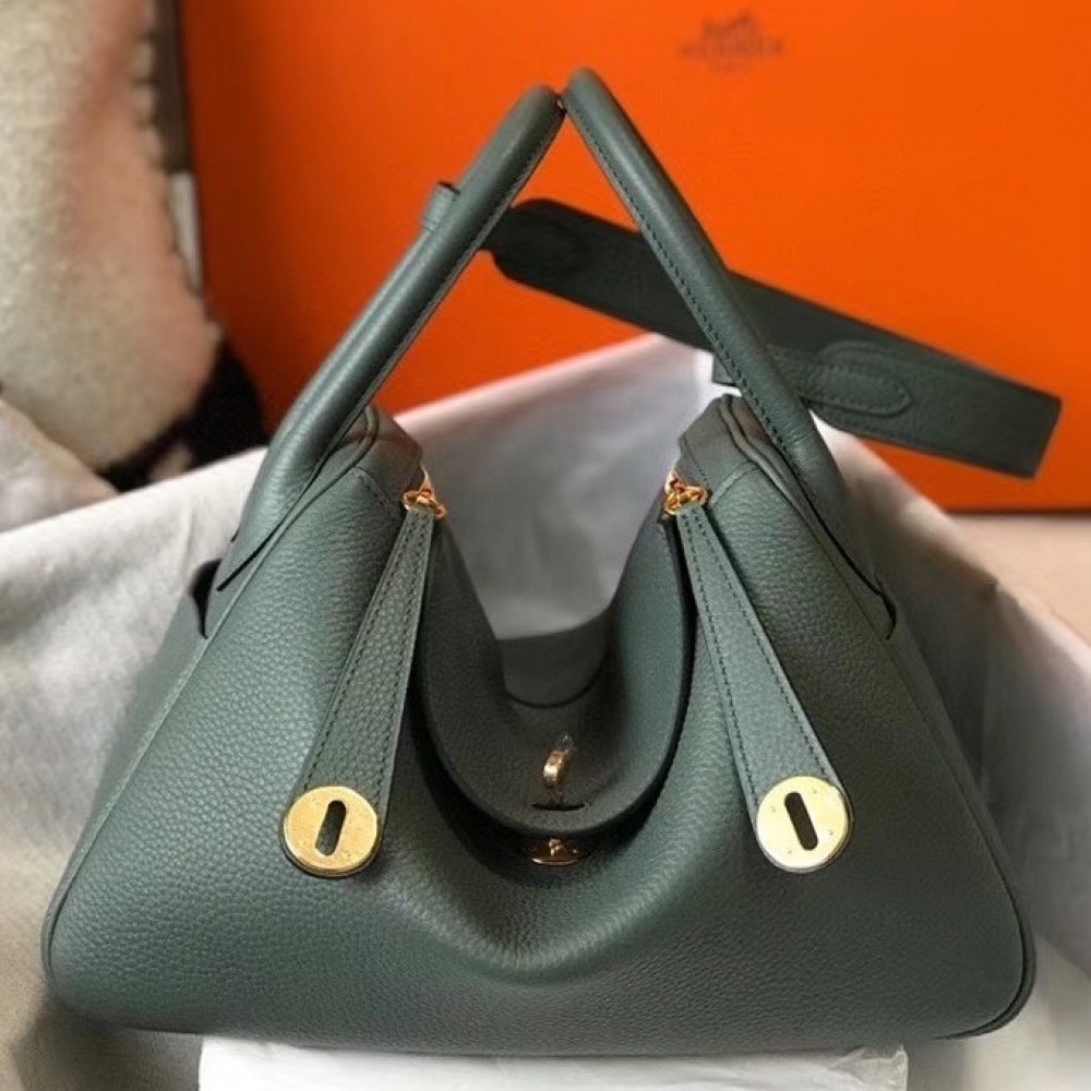 Hermes Lindy 26cm Bag In Vert Amande Clemence With GHW LDBS242766