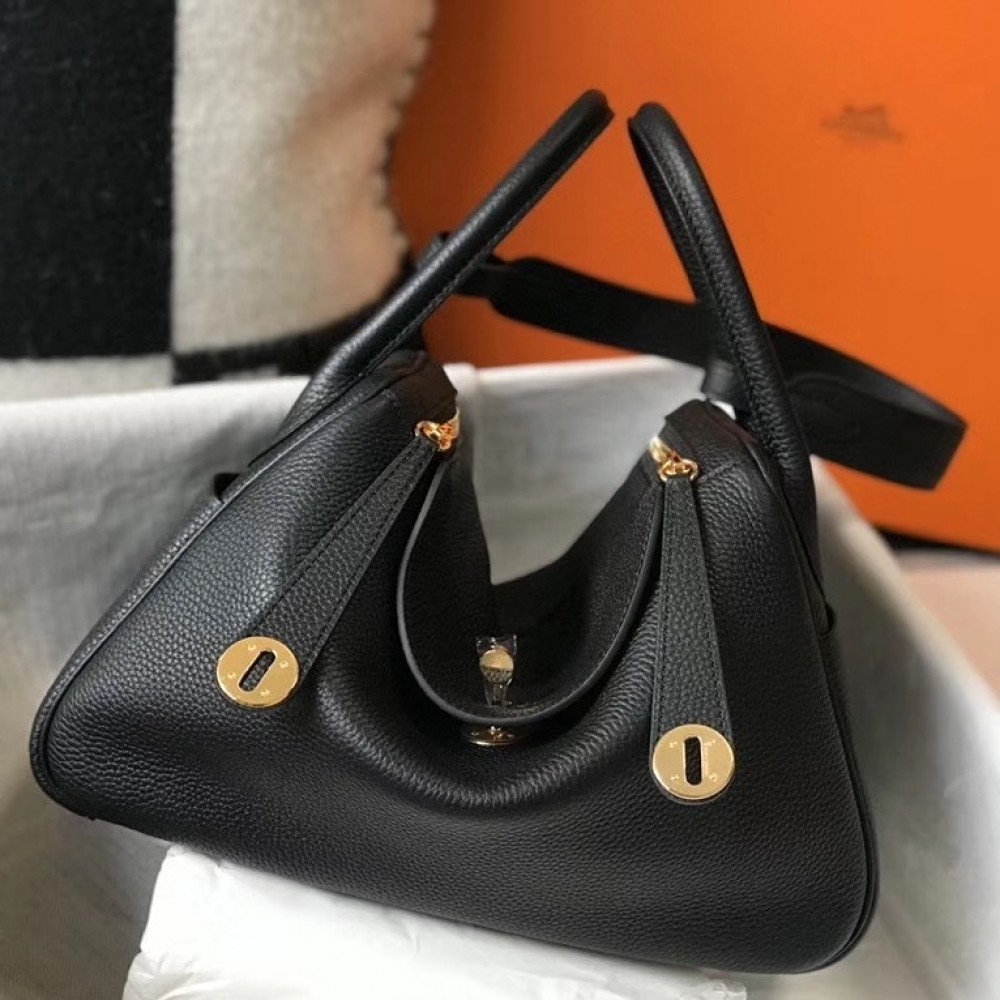 Hermes Lindy 30cm Bag In Black Clemence Leather LDBS242809