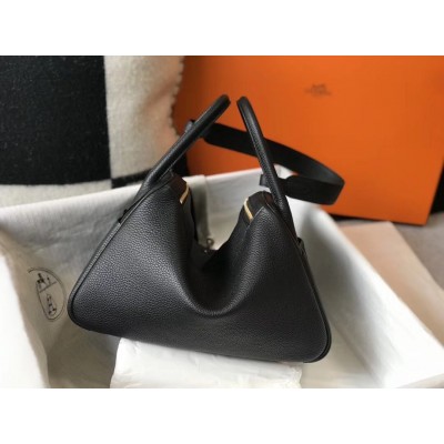 Hermes Lindy 30cm Bag In Black Clemence Leather LDBS242809