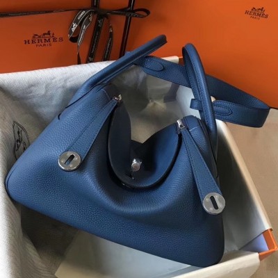 Hermes Lindy 30cm Bag In Blue Agate Clemence Leather LDBS242811