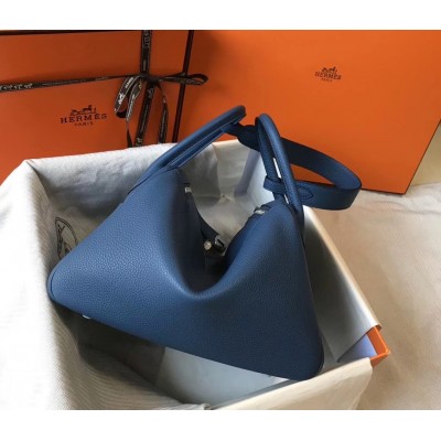 Hermes Lindy 30cm Bag In Blue Agate Clemence Leather LDBS242811