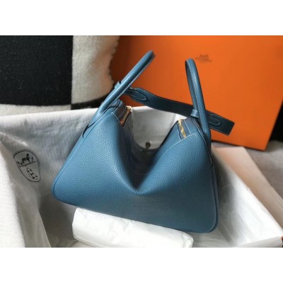 Hermes Lindy 30cm Bag In Blue Jean Clemence Leather LDBS242812