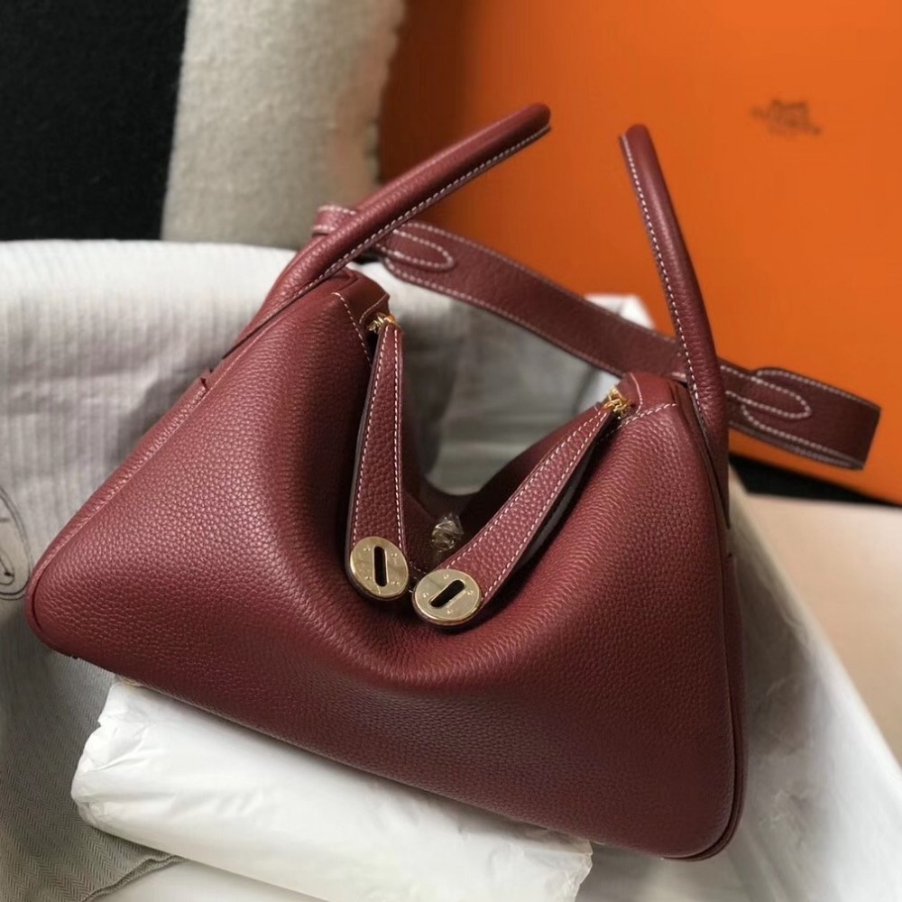 Hermes Lindy 30cm Bag In Bordeaux Clemence Leather LDBS242808