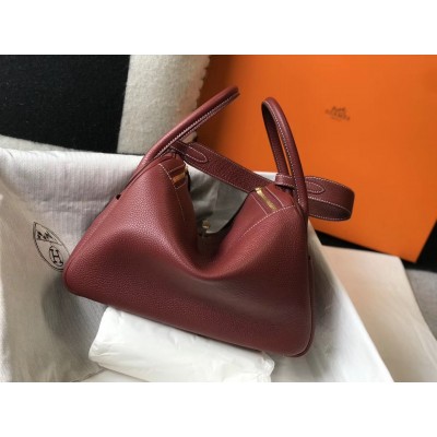 Hermes Lindy 30cm Bag In Bordeaux Clemence Leather LDBS242808